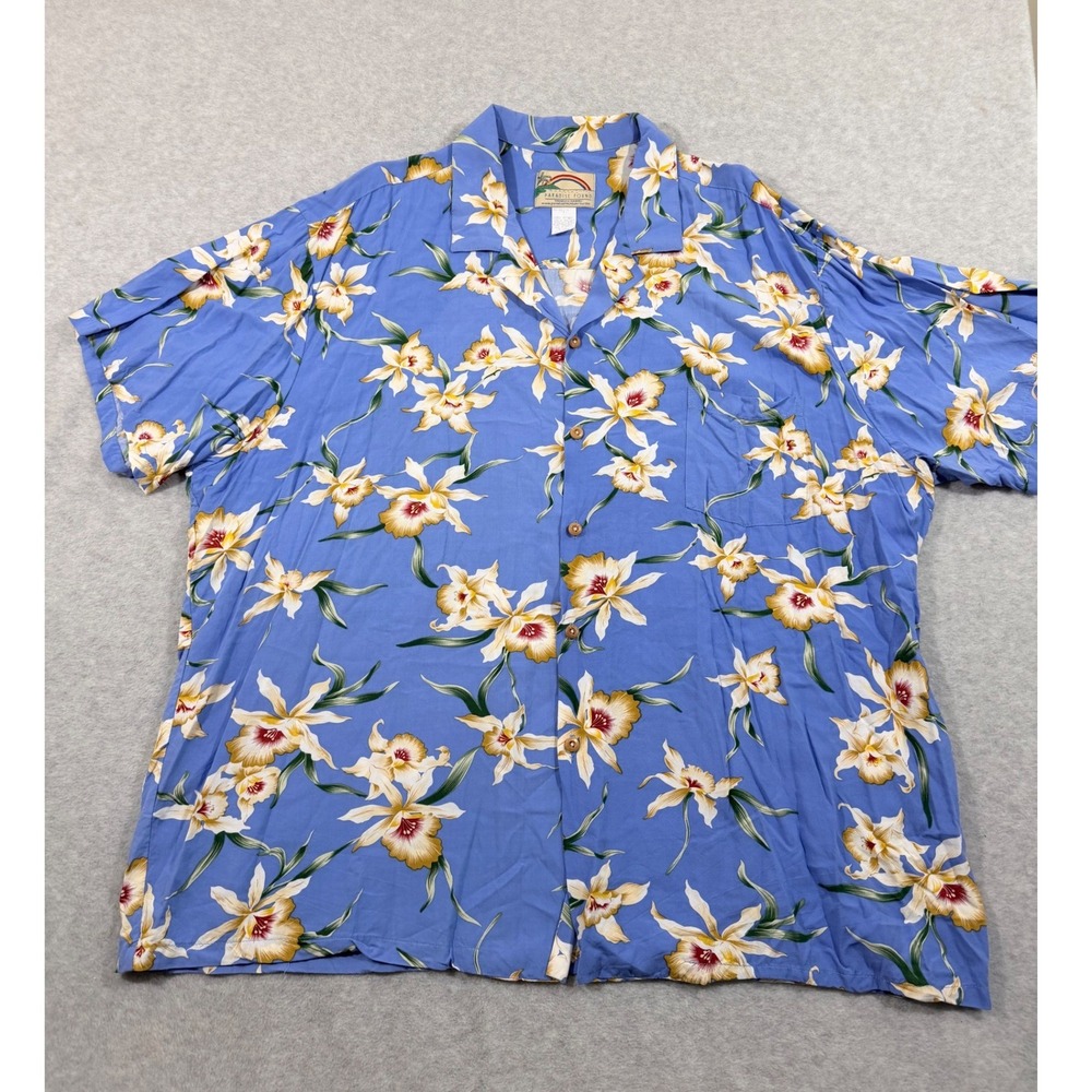 Paradise Found Hawaiian Shirt Mens 3XL Blue t Floral Rayon Aloha Made‎ HI